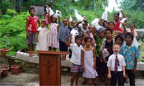 Children gathered at church in Nauru